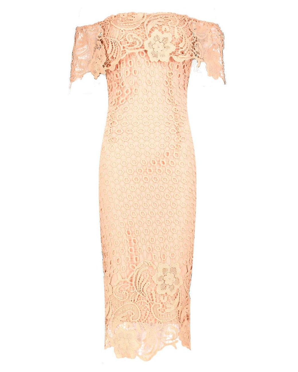 boutique lace off shoulder midi dress