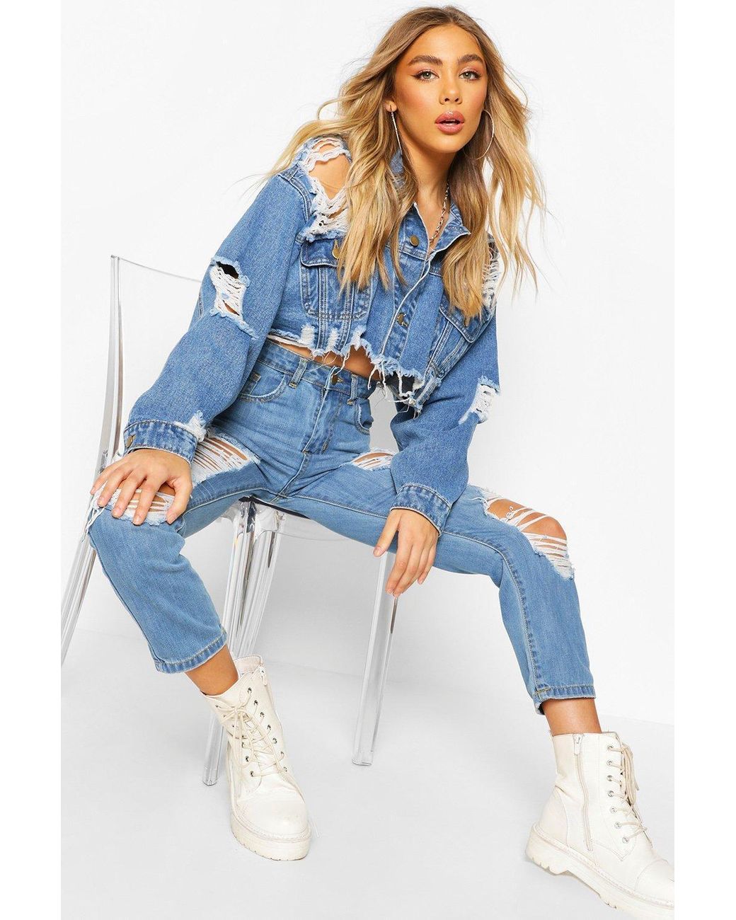 red denim jacket boohoo