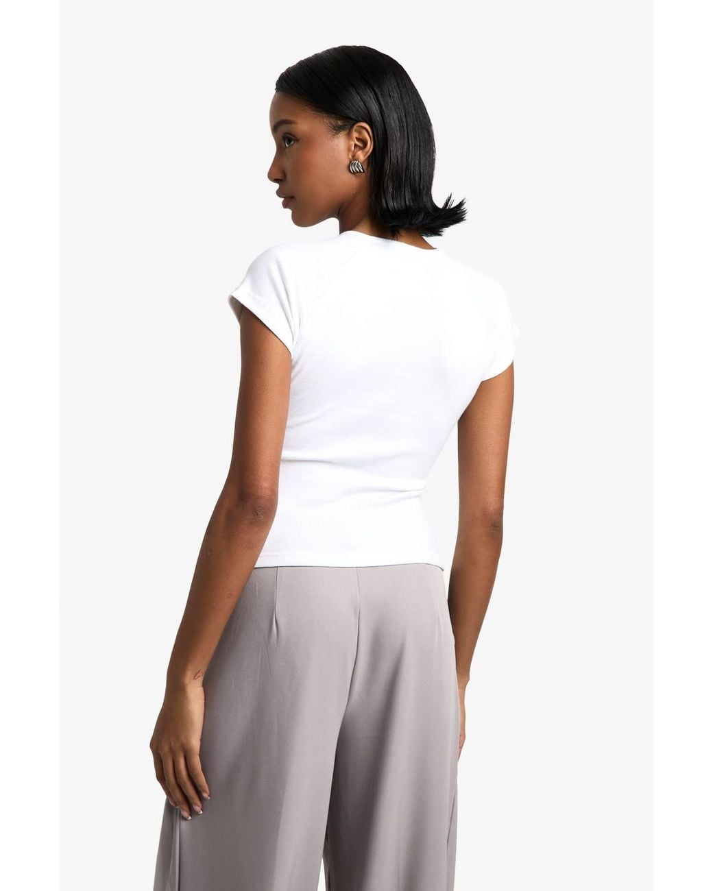 Boohoo White Rib Button Through Cap Sleeve Top