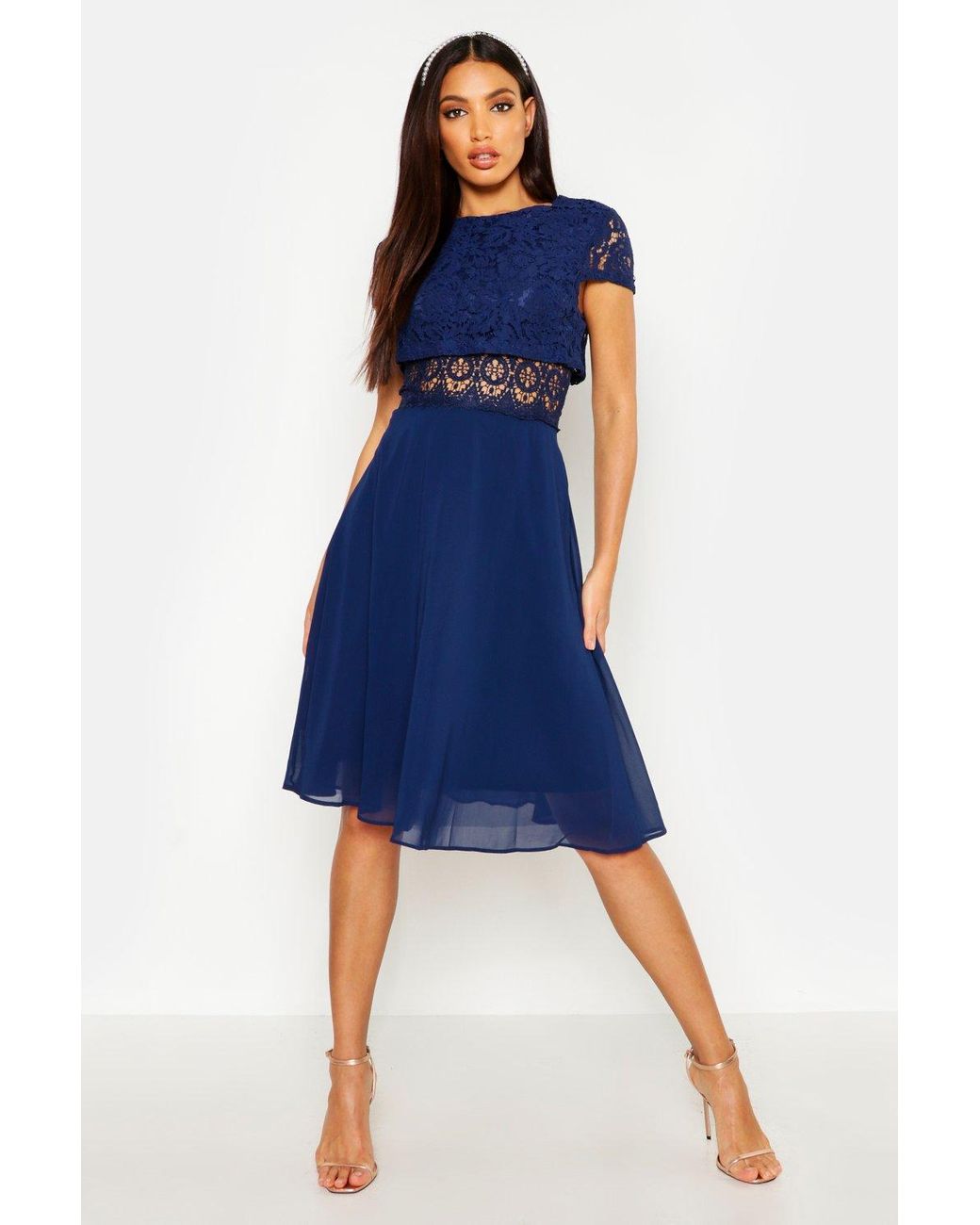 boohoo lace top chiffon skater dress