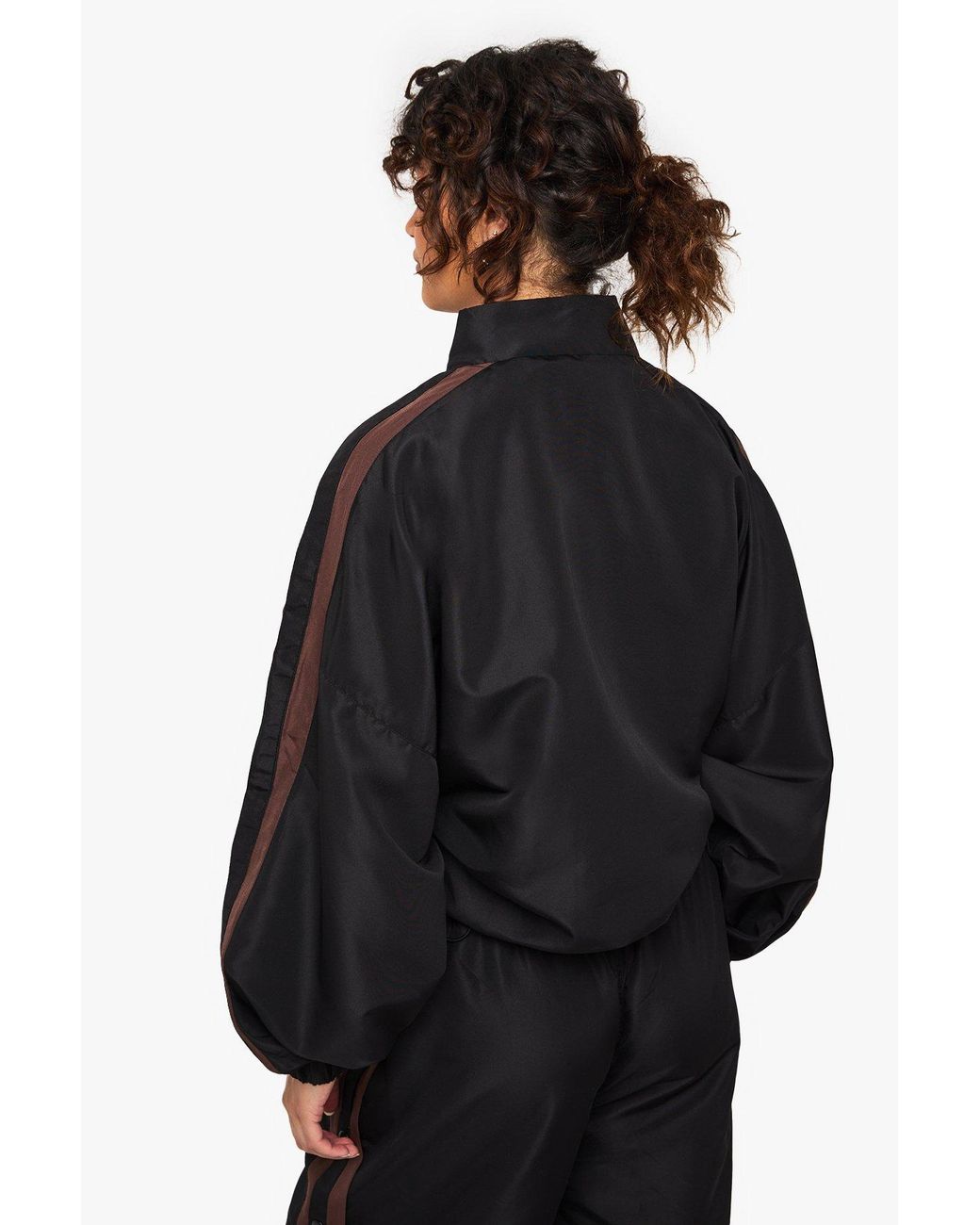 Boohoo Black Nylon Side Stripe Button Through Jacket