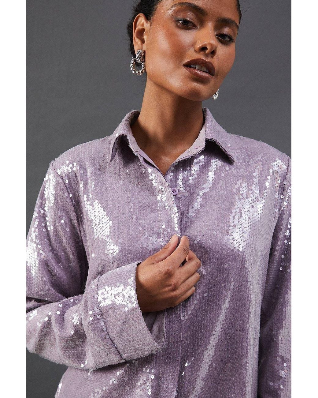 Warehouse Purple Sequin Oversized Shirt