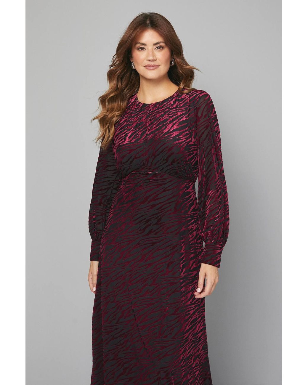 Wallis Red Devore Drop Hem Midi Dress