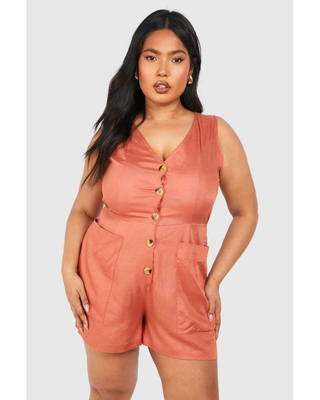 Boohoo Plus Woven Tailored Button Down Playsuit