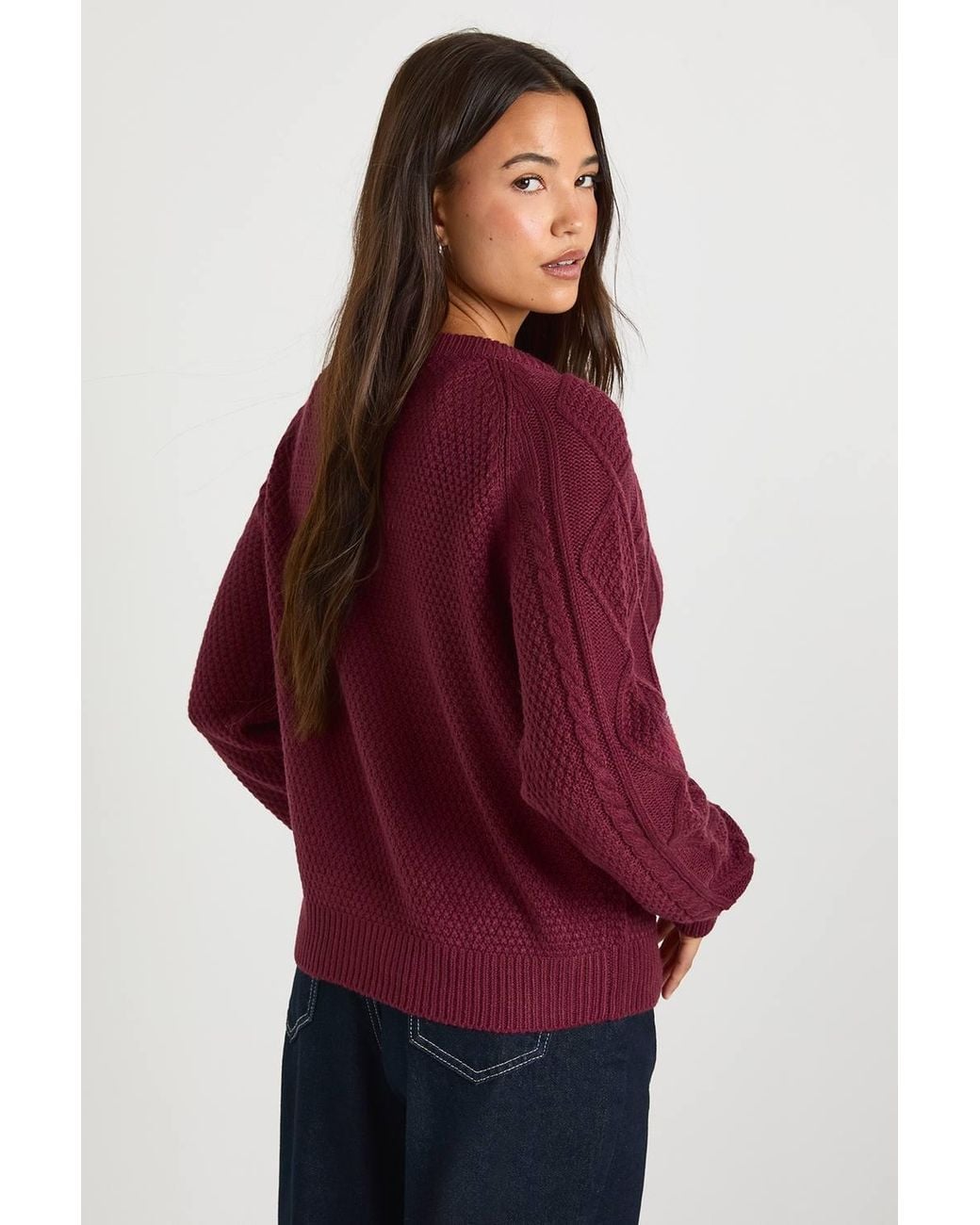 Boohoo Red Toggle Button Cable Knit Chunky Cardigan