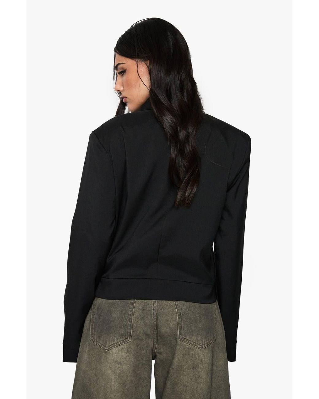 Boohoo Black Zip Front Tailored Bomber Jacket