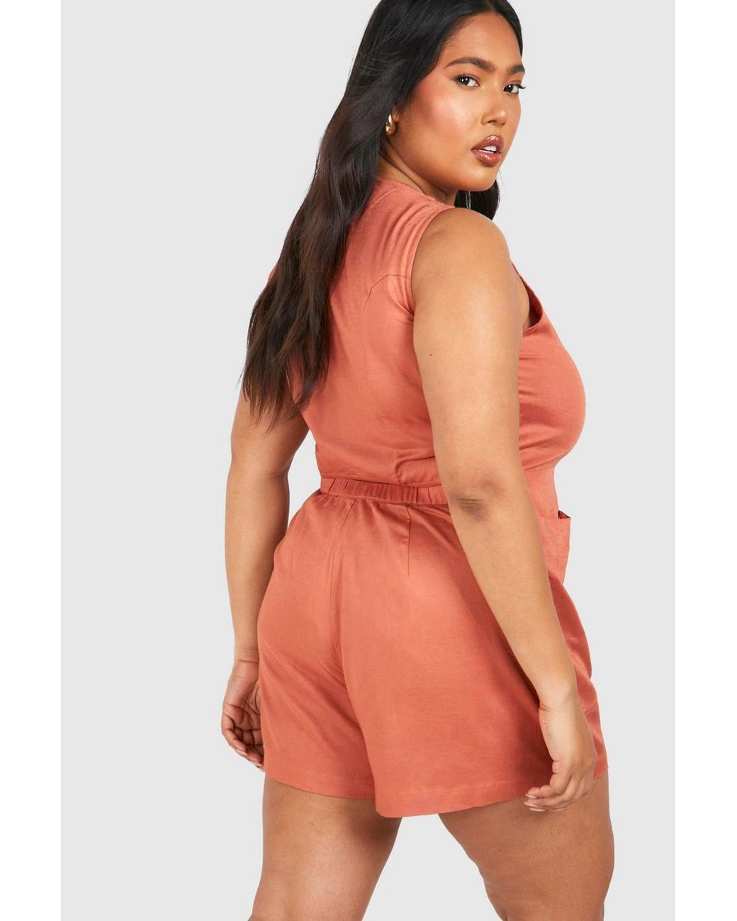Boohoo Plus Woven Tailored Button Down Playsuit