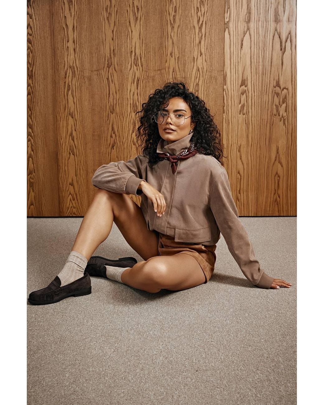 Boohoo Natural Suede Look Bomber Jacket