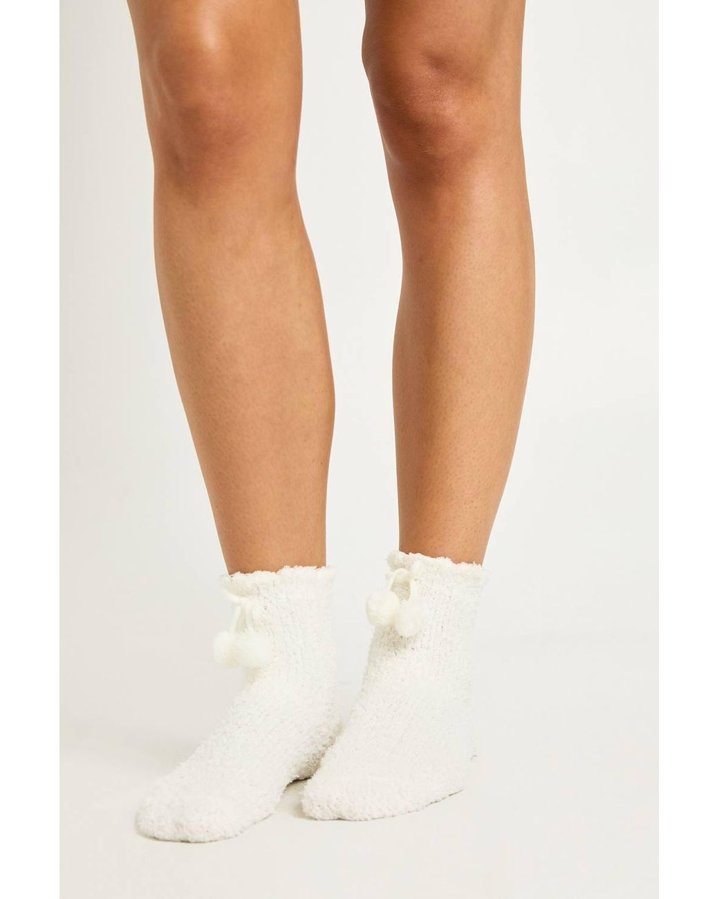 Boohoo White Pom Pom Fluffy Socks