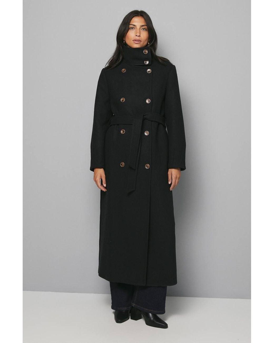 Wallis Black Funnel Neck Coat
