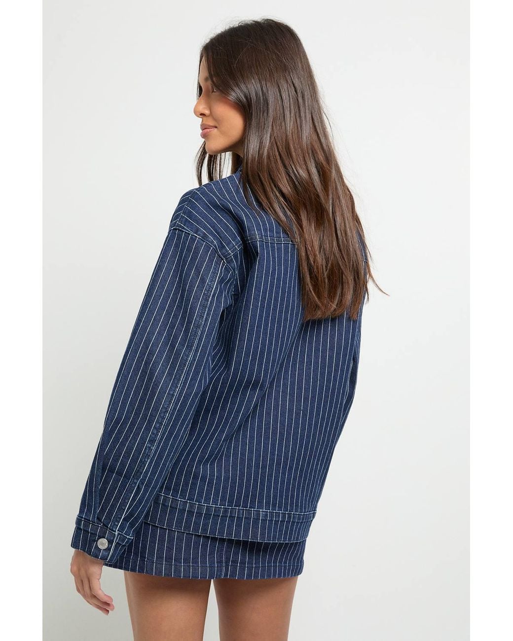 Boohoo Blue Stripe Denim Collared Jacket