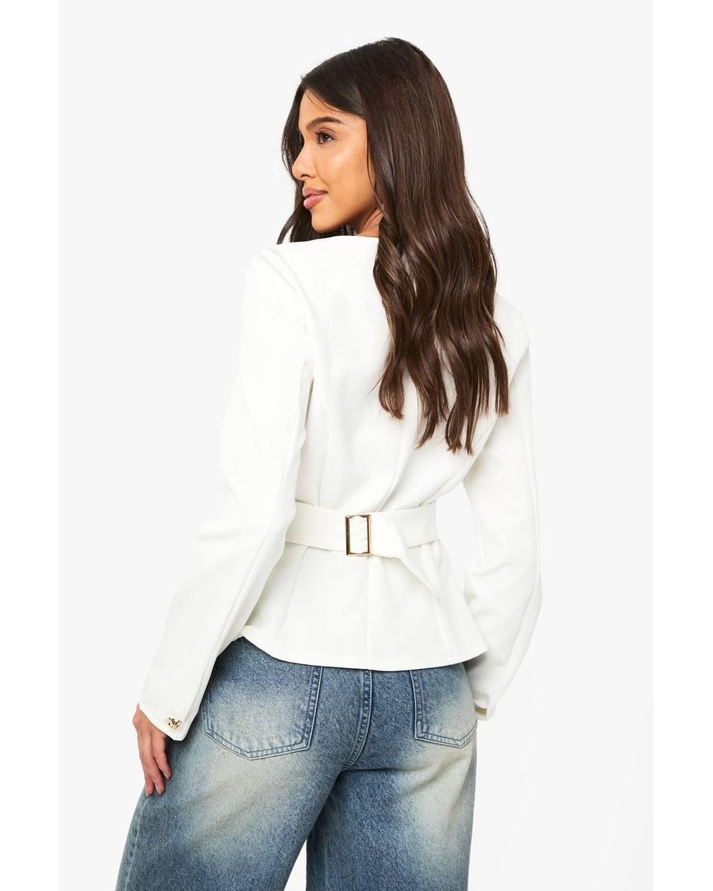 Boohoo White Trim Collarless Blazer