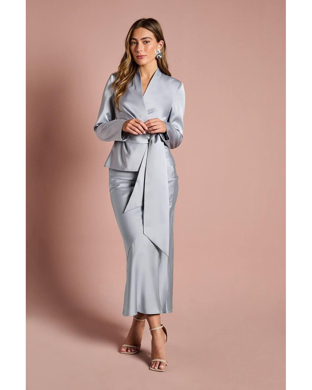 Coast Blue Structured Satin Wrap Jacket