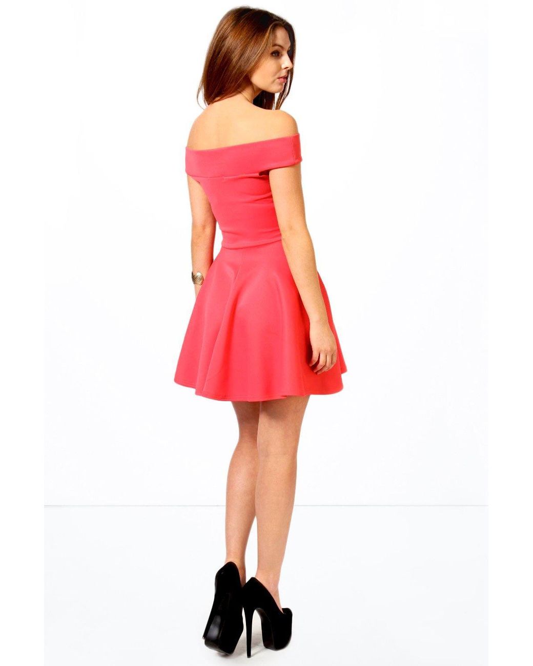 boohoo off the shoulder skater dress