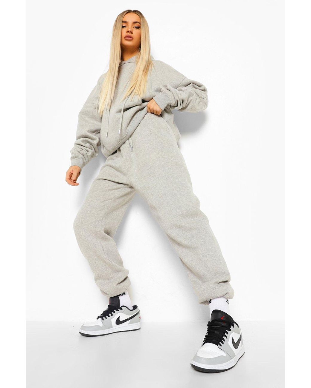 Boohoo Ruched Sleeve Oversized Tracksuit in Grey (Gray) - Lyst