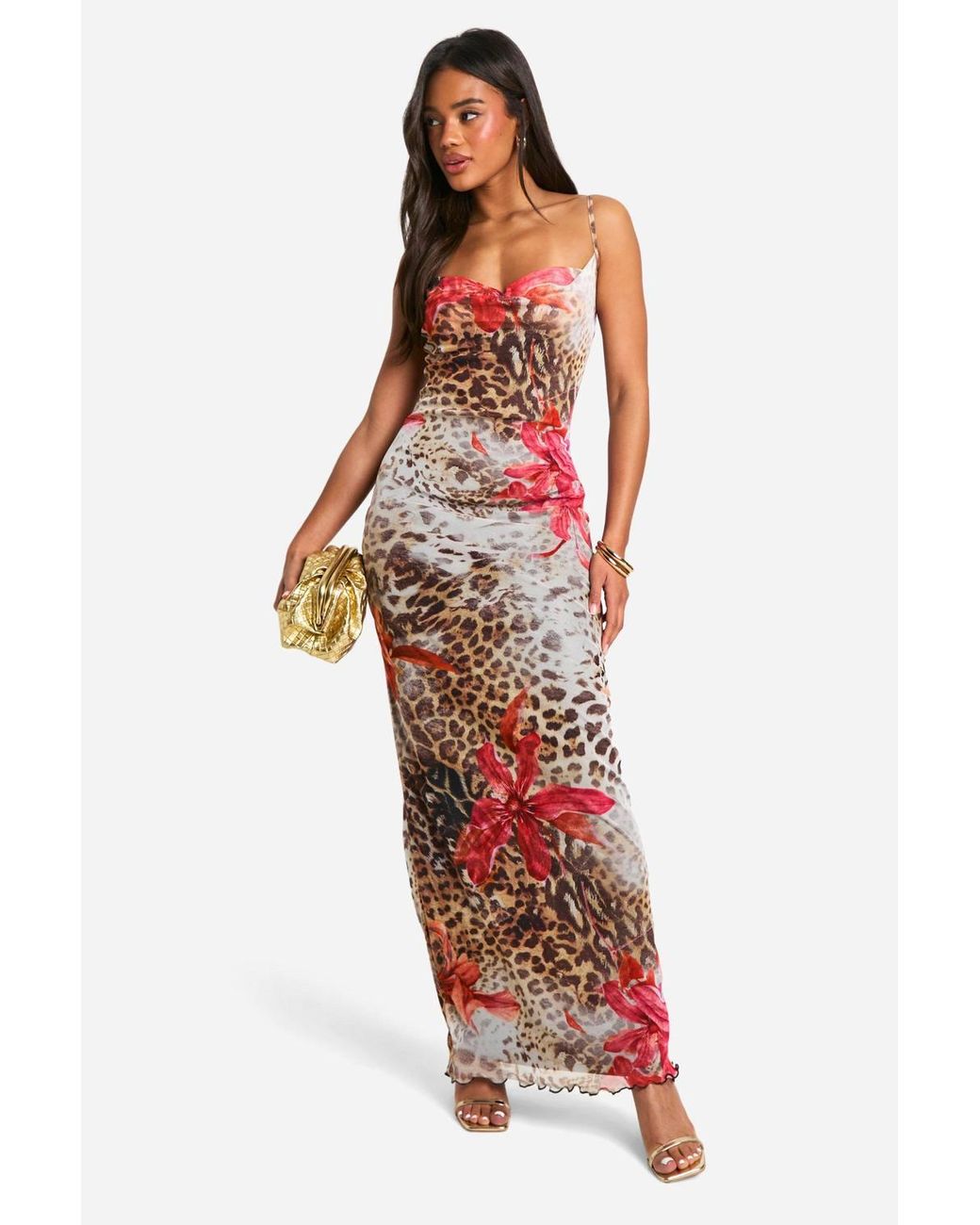 strapless open back dress Miss Circle Women Patricia Burgundy Leopard Burnout Velvet Mesh Backless Maxi Dress main image 0