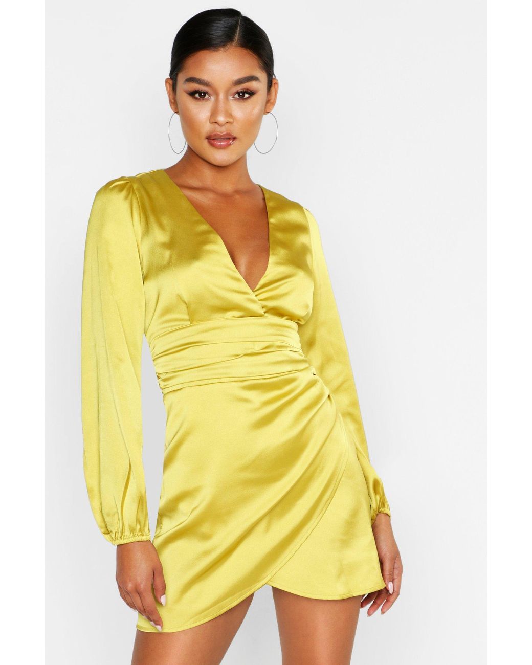 boohoo silk wrap dress