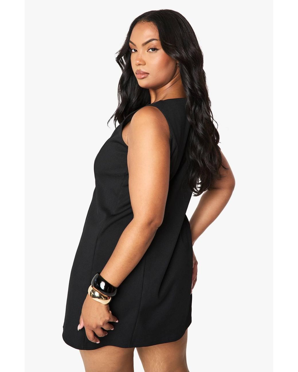 Boohoo Black Plus Structured Button Down Mini Dress