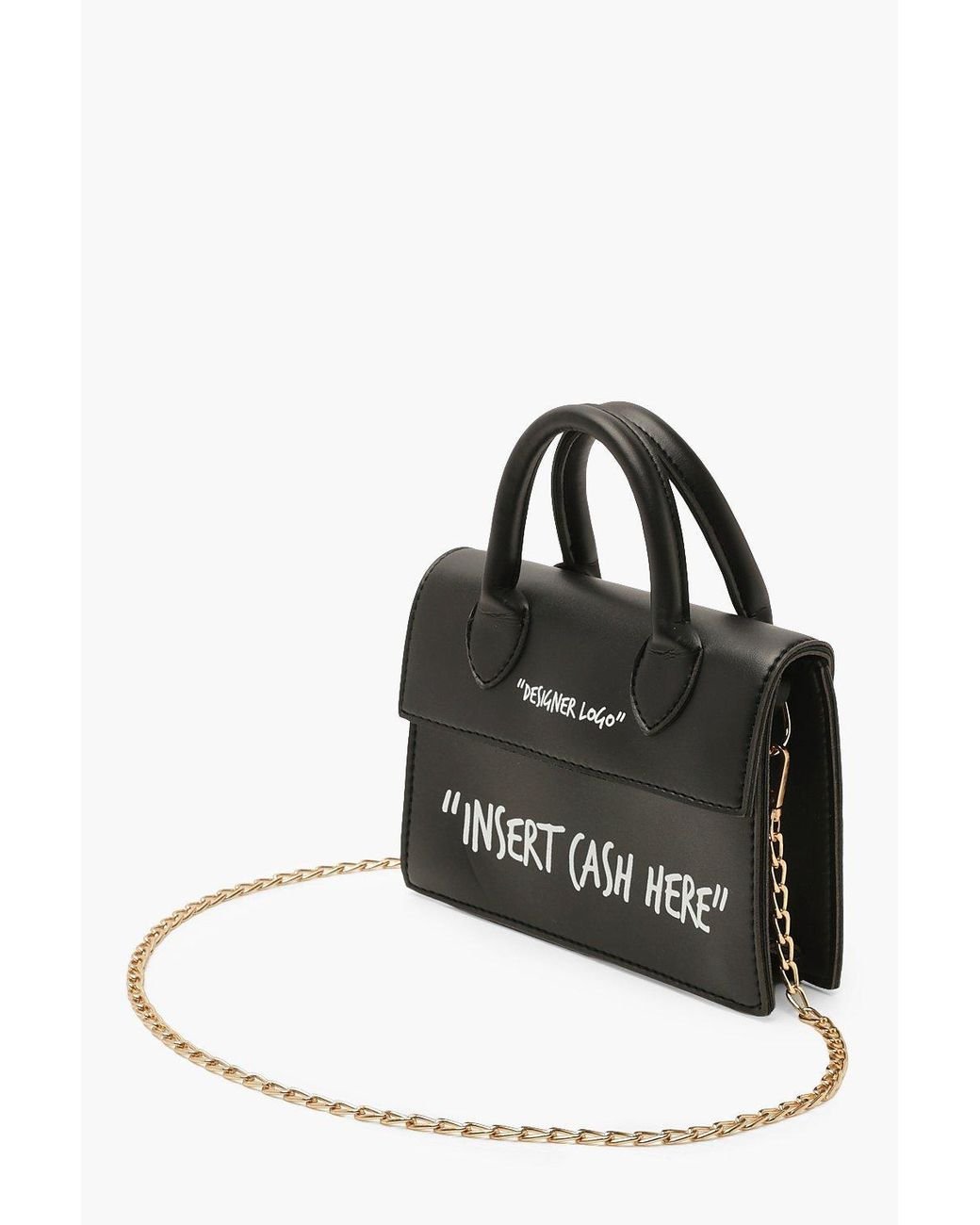 Boohoo Insert Cash Here Slogan Structured Cross Body Bag in Black | Lyst