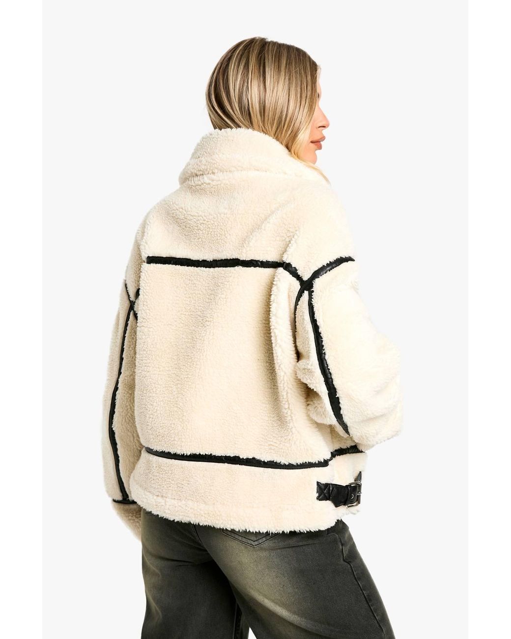 Boohoo Natural Borg Oversized Aviator Jacket