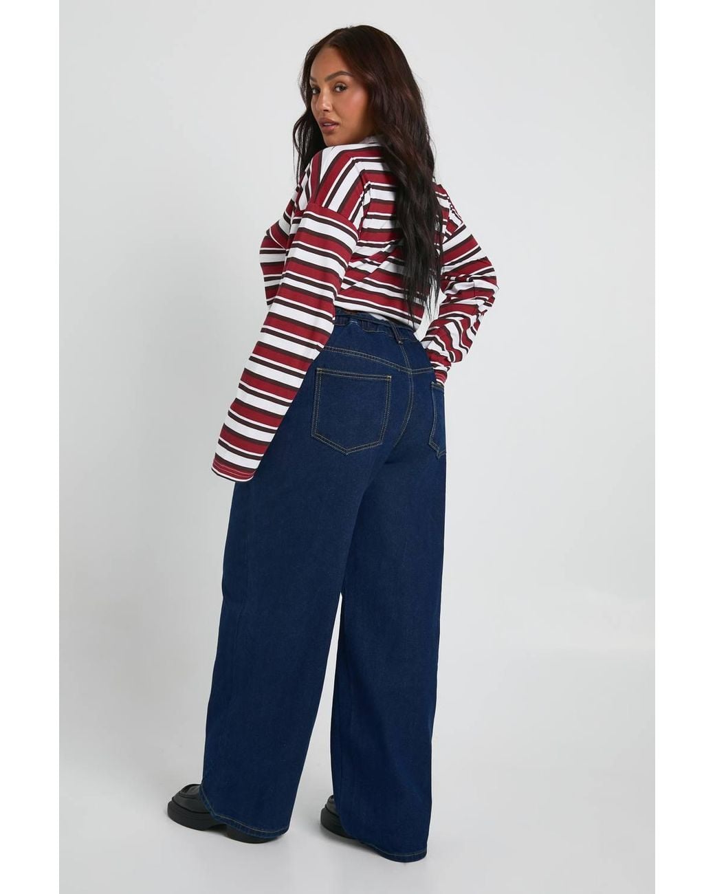 Boohoo Blue Plus Elasticated Back Tie Drawstring Straight Leg Jean
