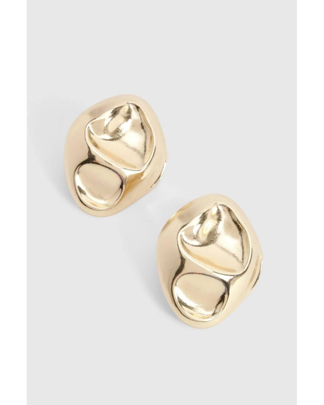 Boohoo Metallic Hammered Oval Statement Stud Earrings