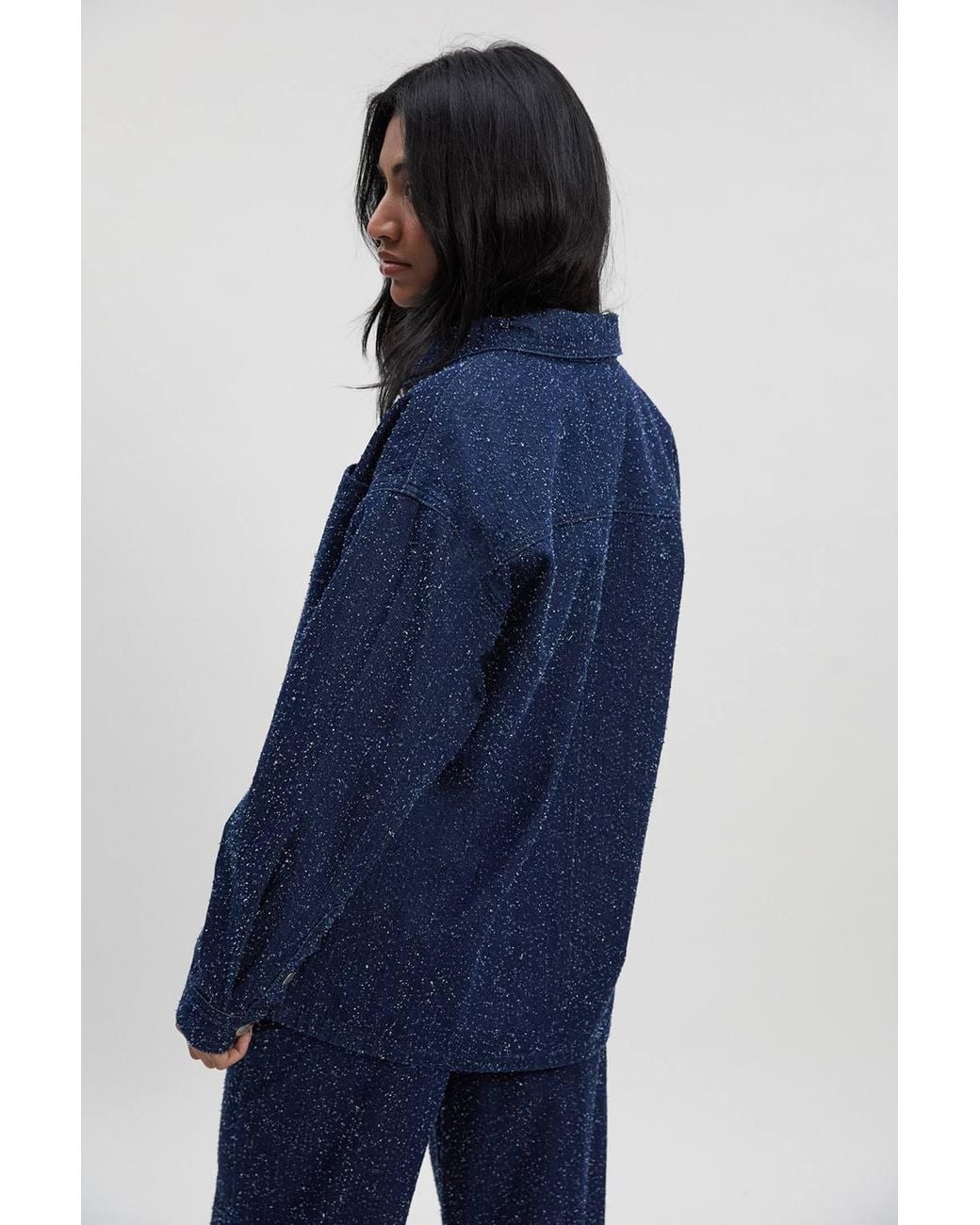 Boohoo Blue Boucle Denim Shacket