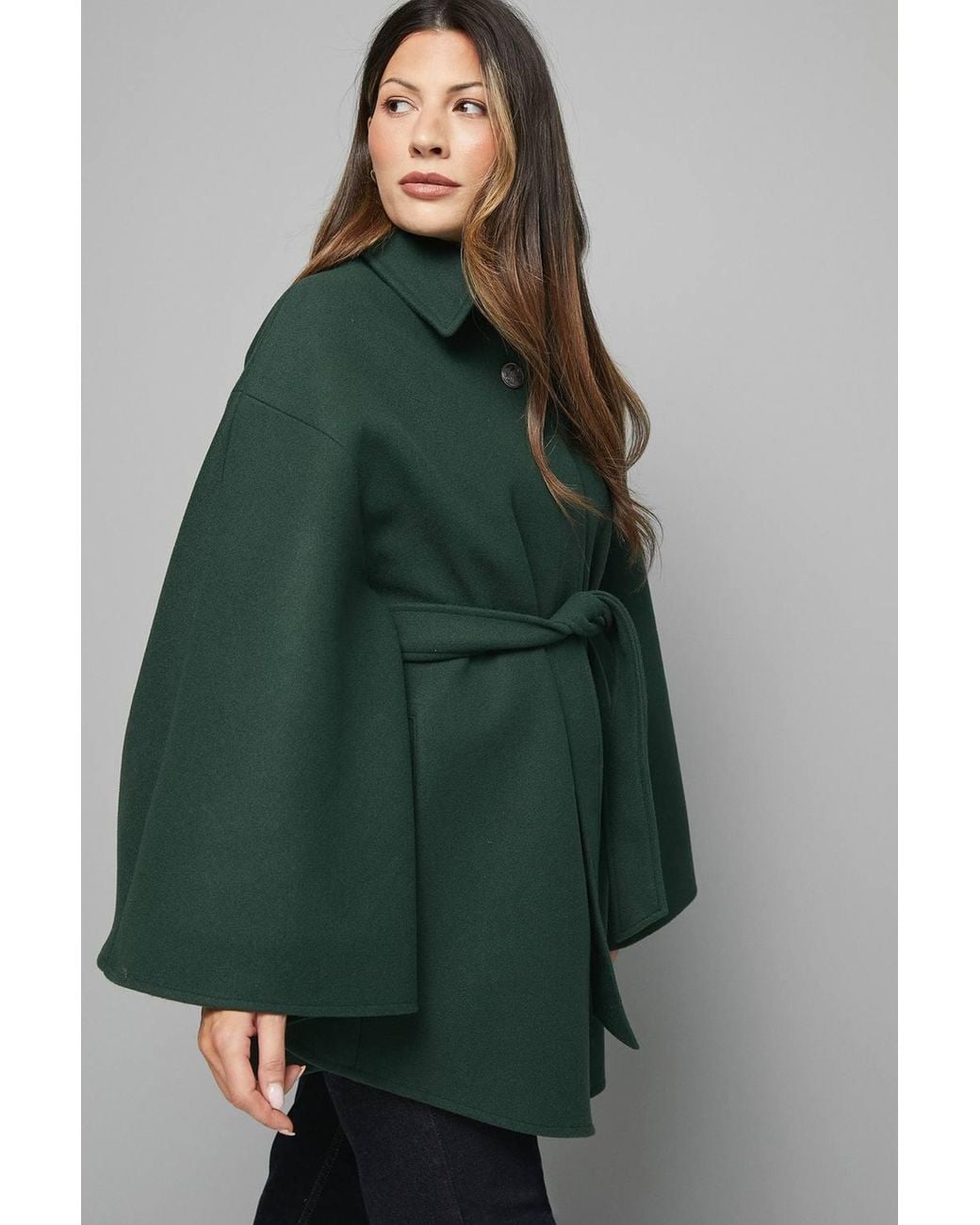Wallis Green Wool Mix Belted Cape