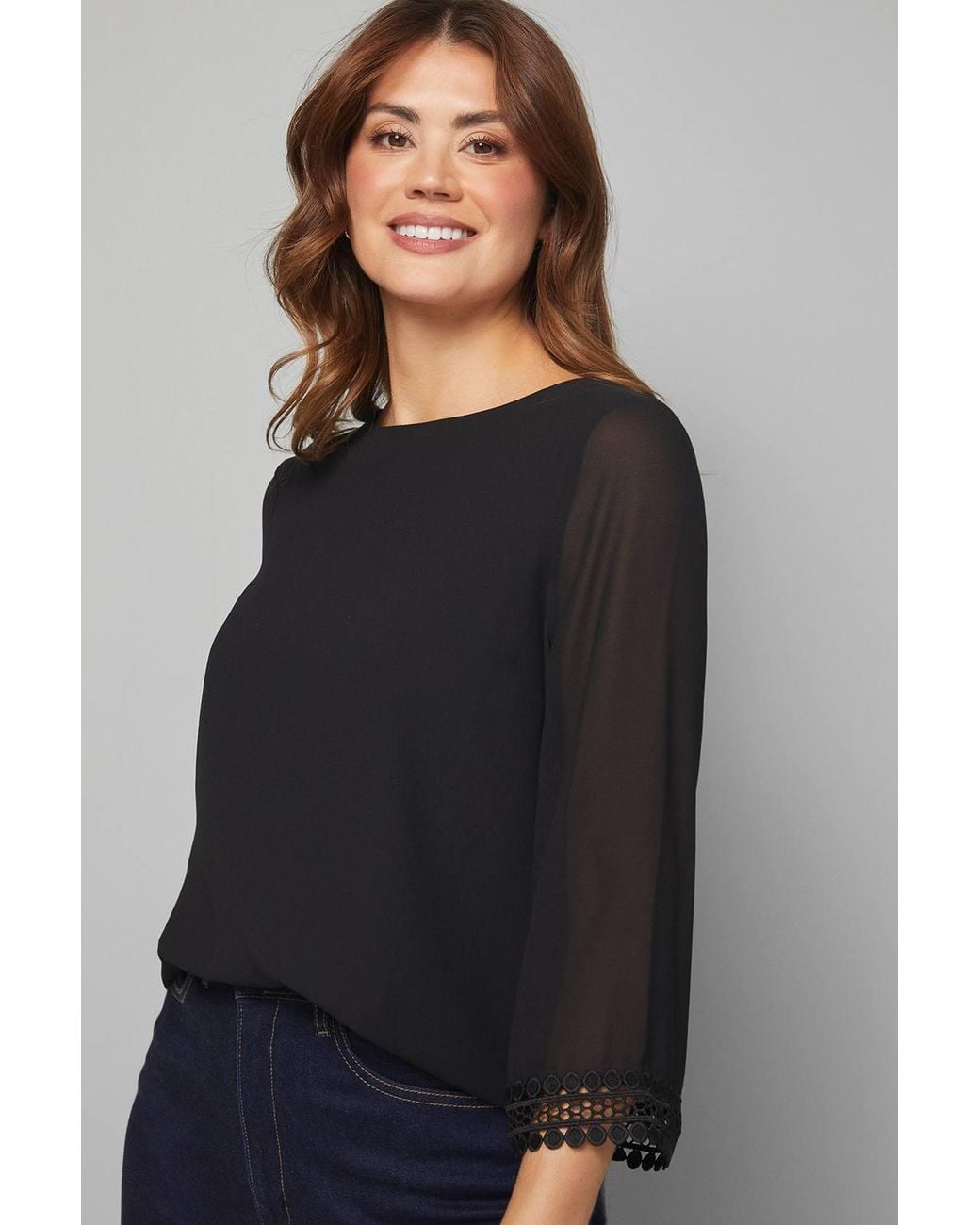 Wallis Blue Lace Cuff Overlay Top