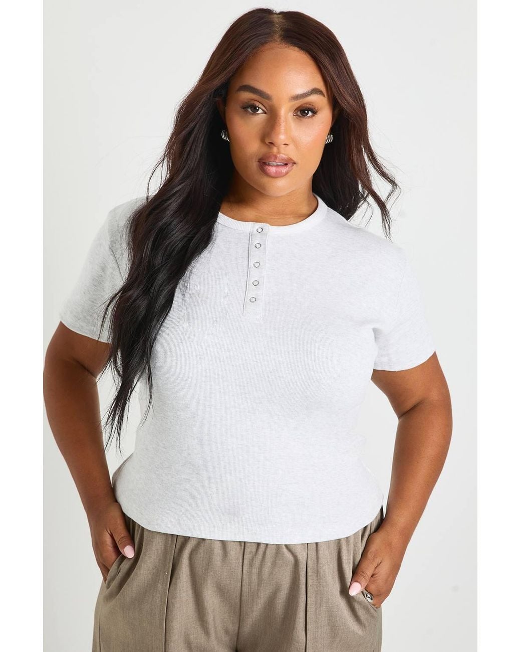 Boohoo White Plus Button Down Contrast Binding Top