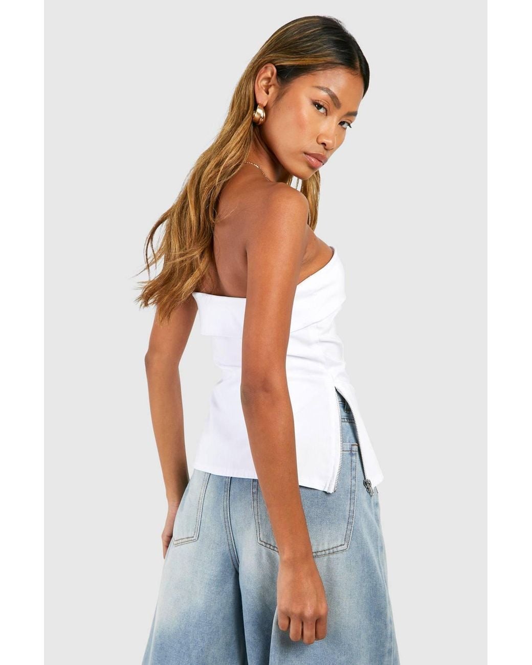 Boohoo White Bengaline Longline Split Hem Corset