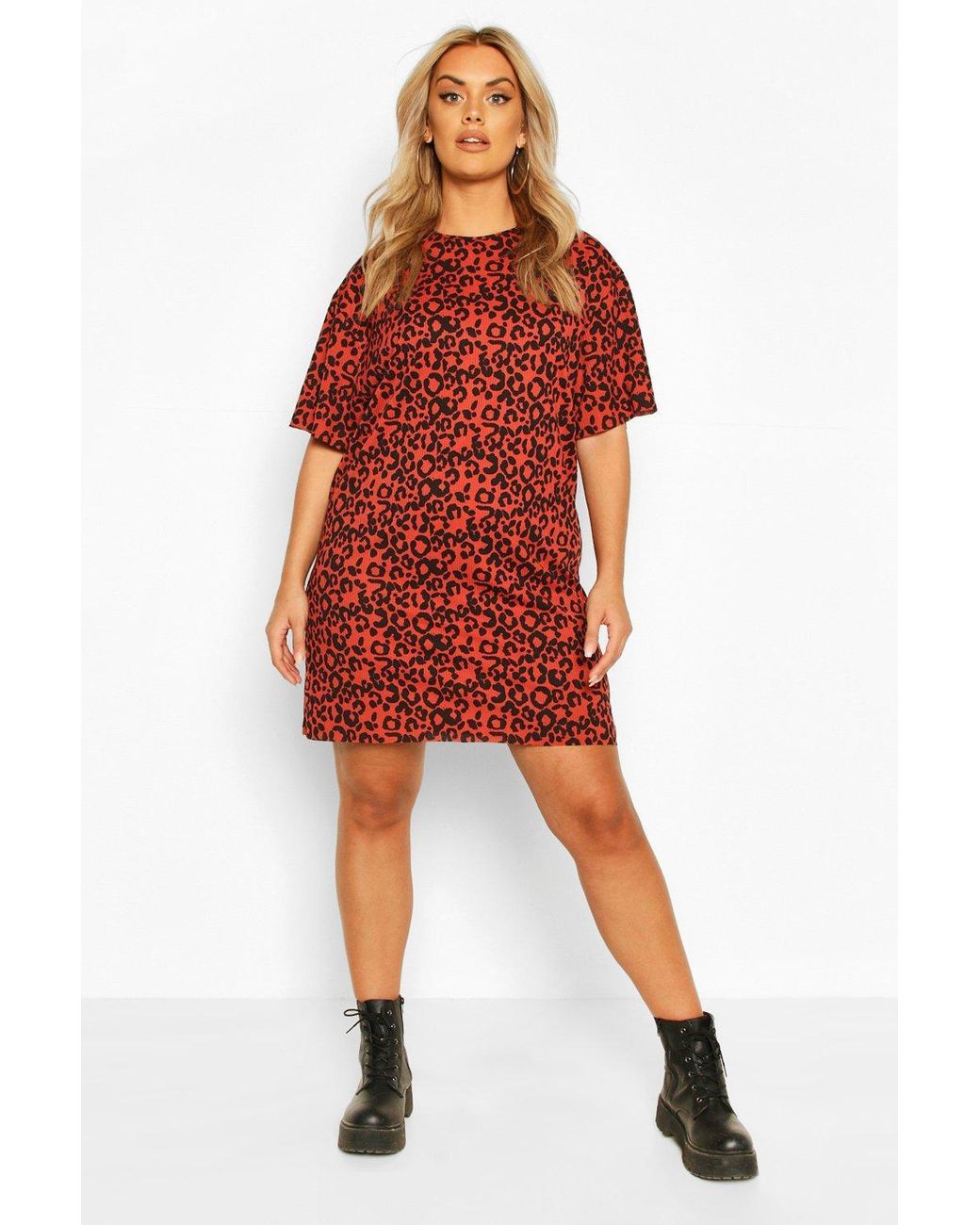 red leopard print t shirt dress