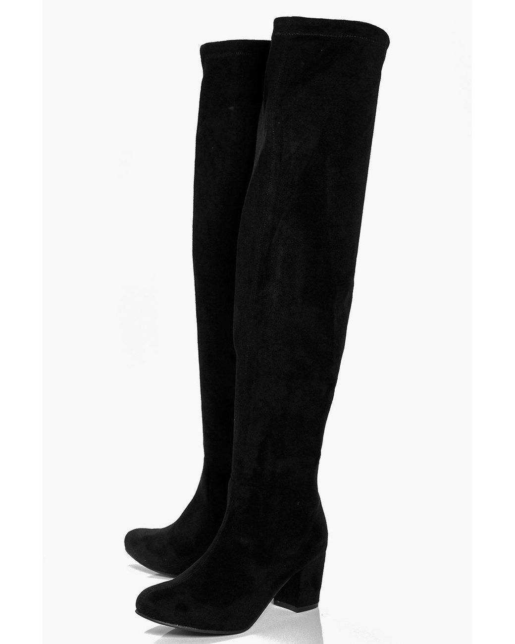 block heel stretch knee high boots