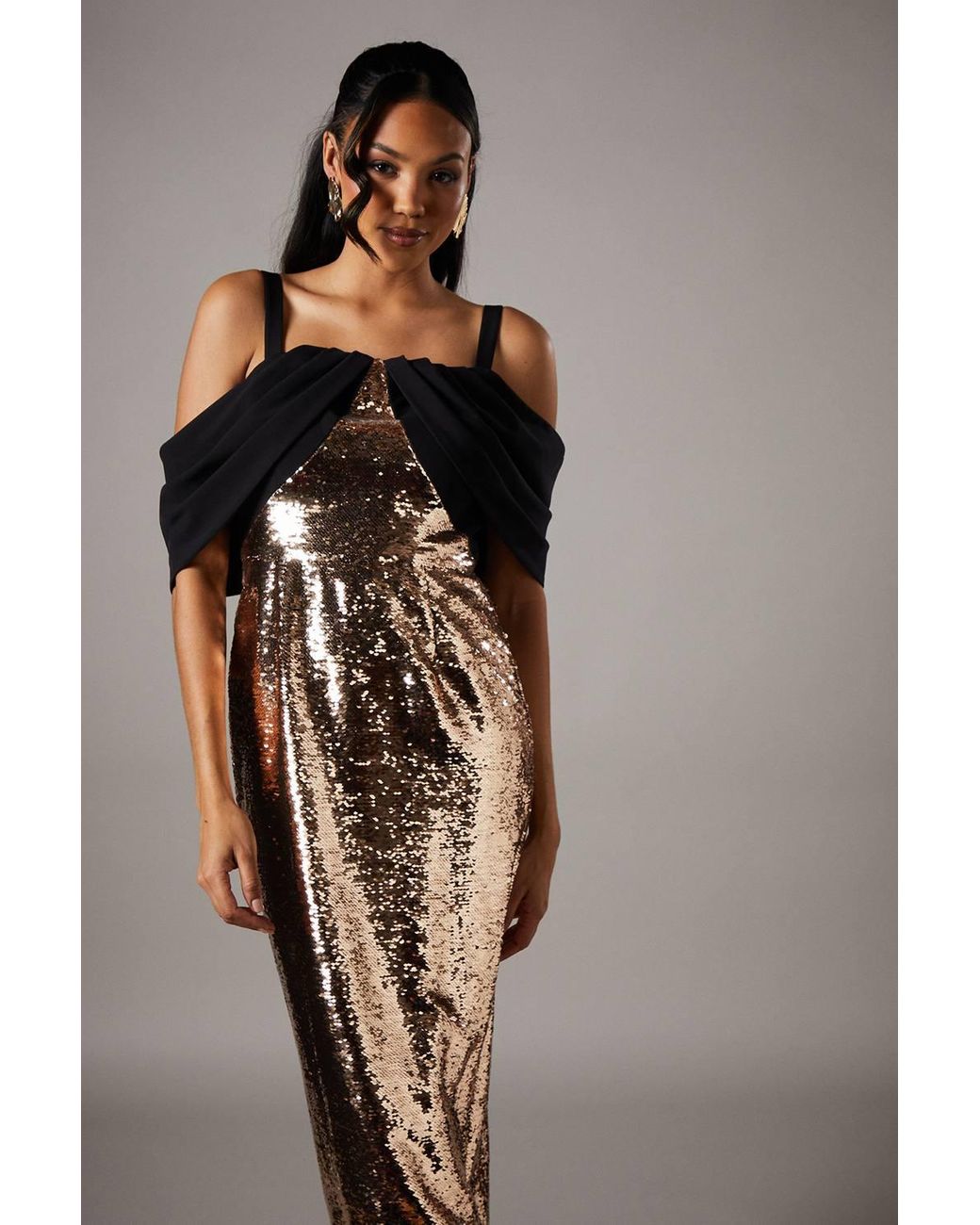 Coast Party Sequin Velvet Bardot Pencil Dress in Pink | Lyst