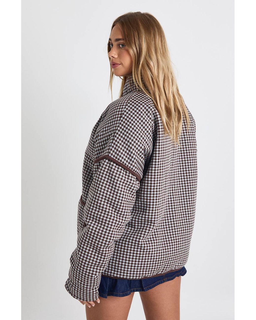 Boohoo Gray Check Oversized Jacket