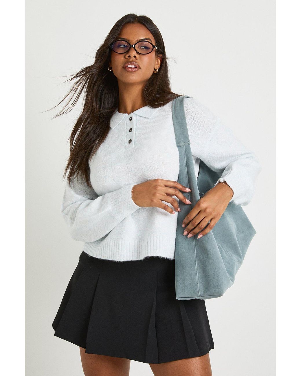 Boohoo White Collared Button Down Oversized Knitted Sweater