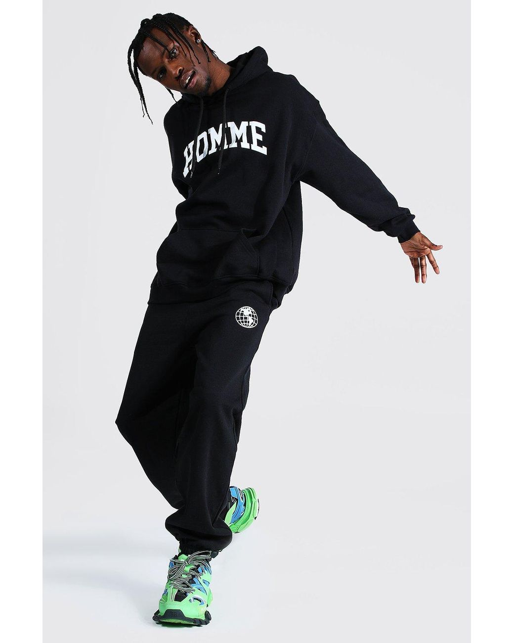BoohooMAN Cotton Oversized Homme Print Hooded Tracksuit in Black for Men - Lyst