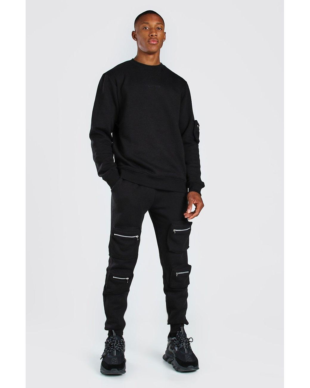 BoohooMAN Official 3d Utility Pocket Sweater Tracksuit in Black for Men ...