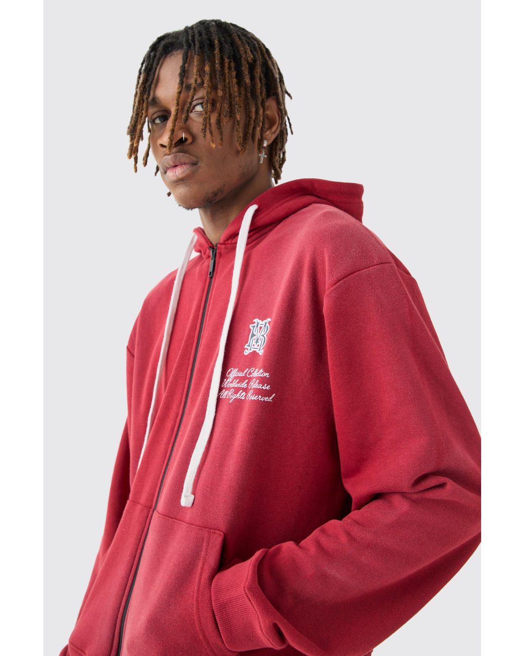 BoohooMAN Tall Oversized Boxy Wash Dark Tropics Hoodie in Red for Men Lyst UK