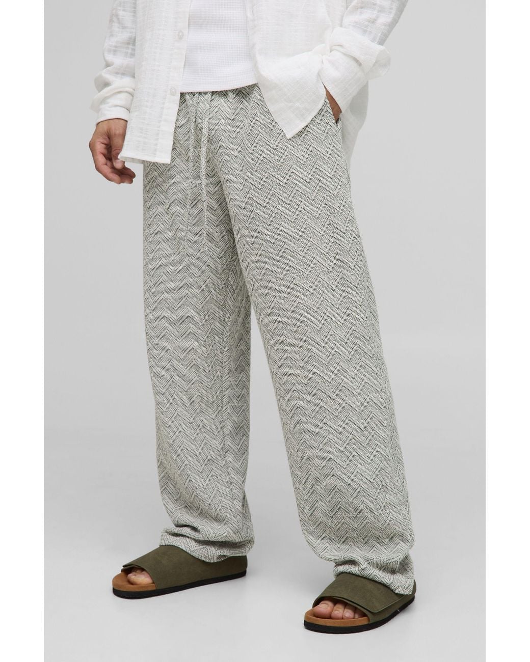 BoohooMAN Gray Elasticated Waist Zig Zag Boucle Pants for men