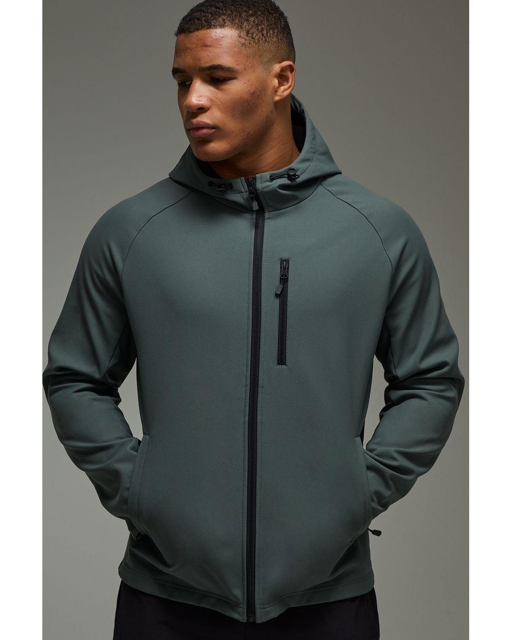 BoohooMAN Gray Active Regular Fit Ripstop Soft Shell Jacket for men