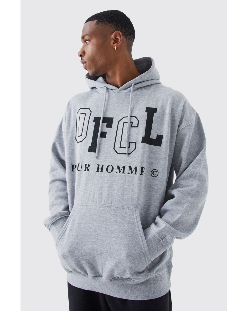 Boohoo Oversized Offcl Text Hoodie in Grey