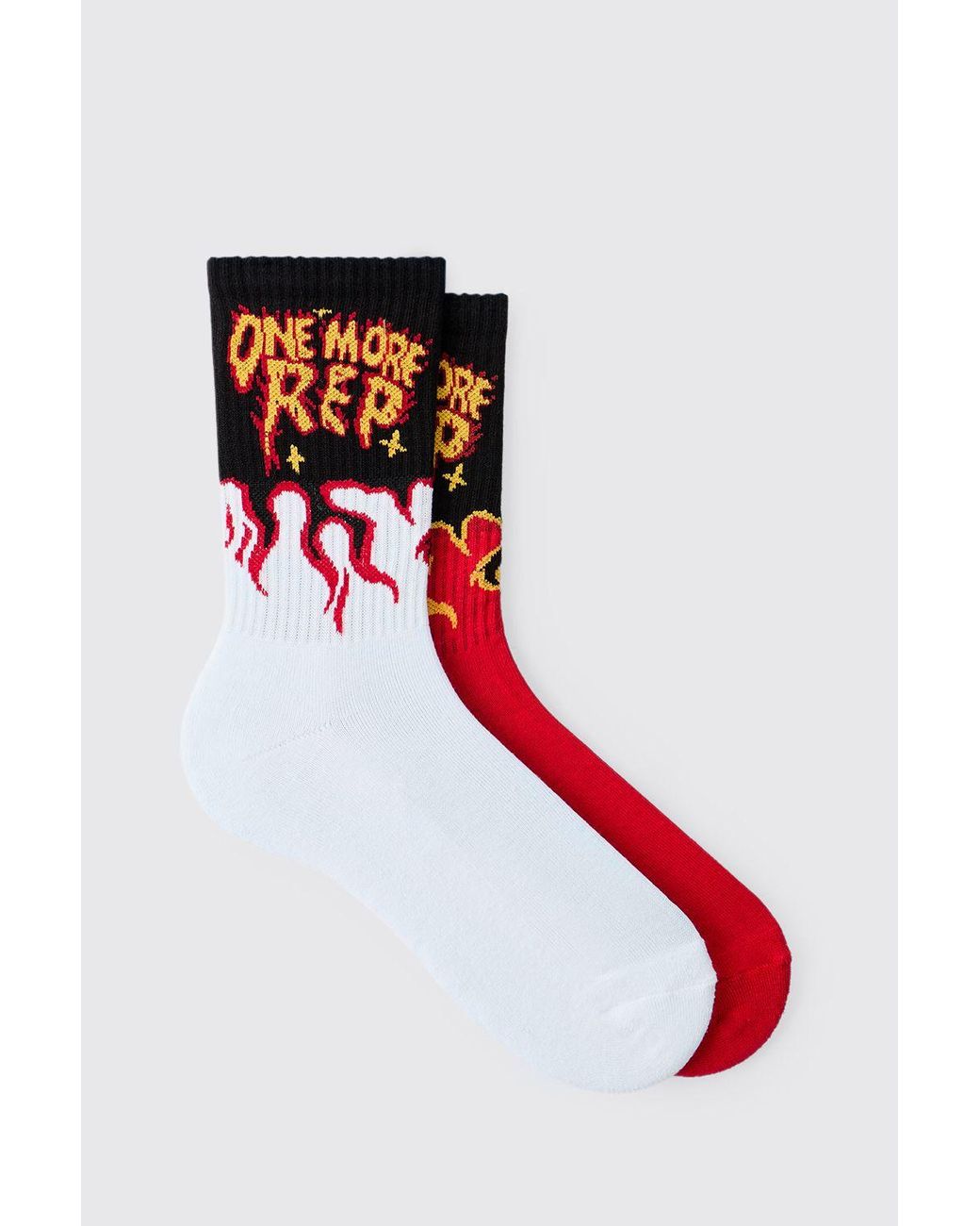 BoohooMAN Red Active 2 Pack One More Rep Flame Socks for men