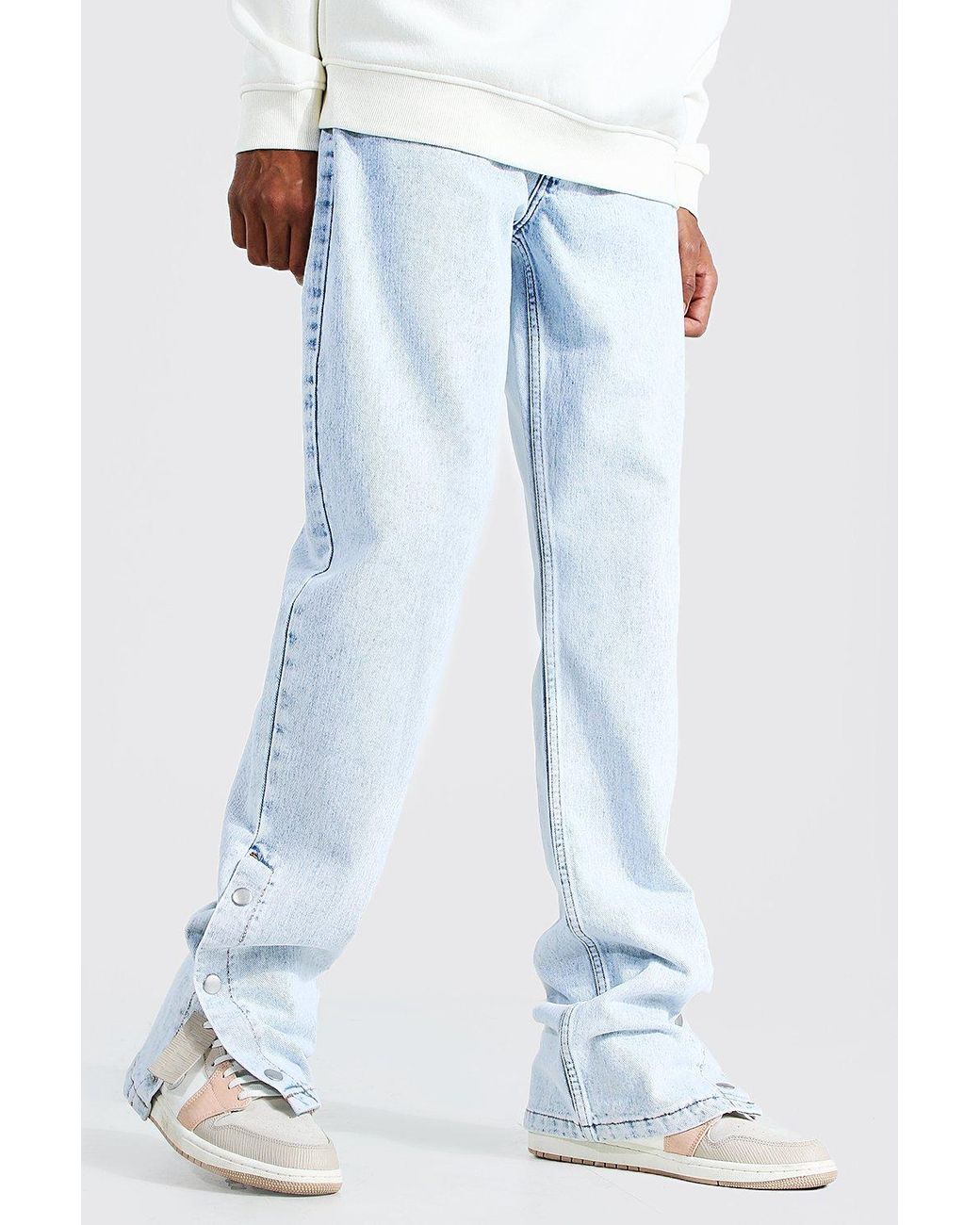 BoohooMAN Denim Tall Straight Leg Popper Hem Jean in Blue for Men - Lyst