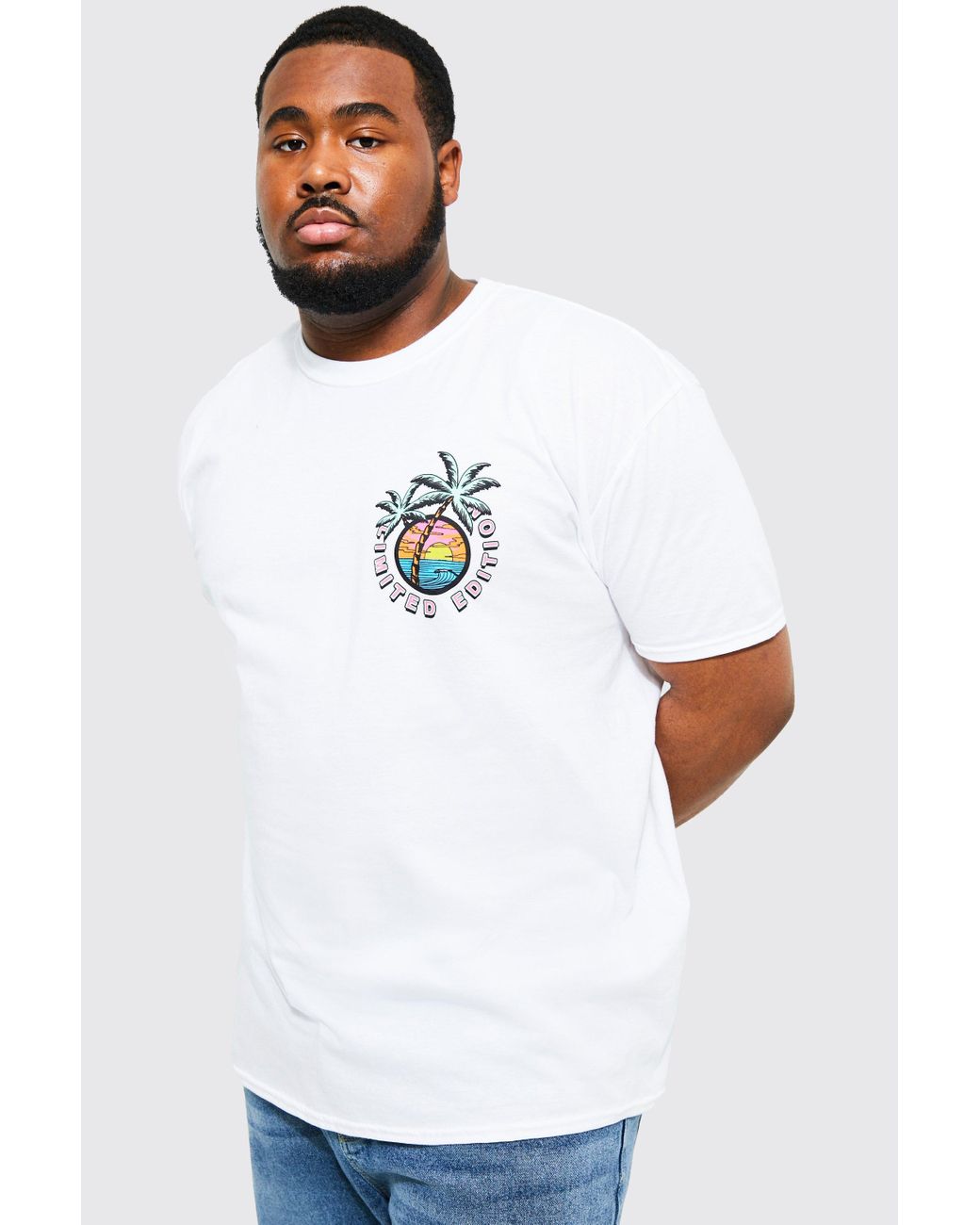 BoohooMAN Denim Plus Limited Palm Print Logo Tshirt in White for Men