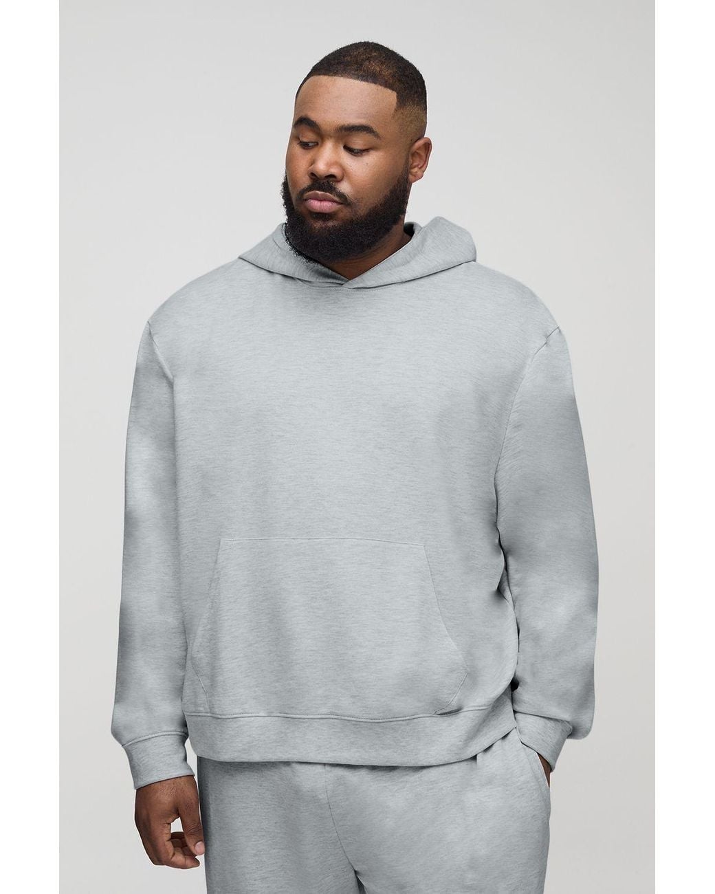 BoohooMAN White Plus Lightweight Loopback Boxy Oversized Fit Basic Hoodie for men