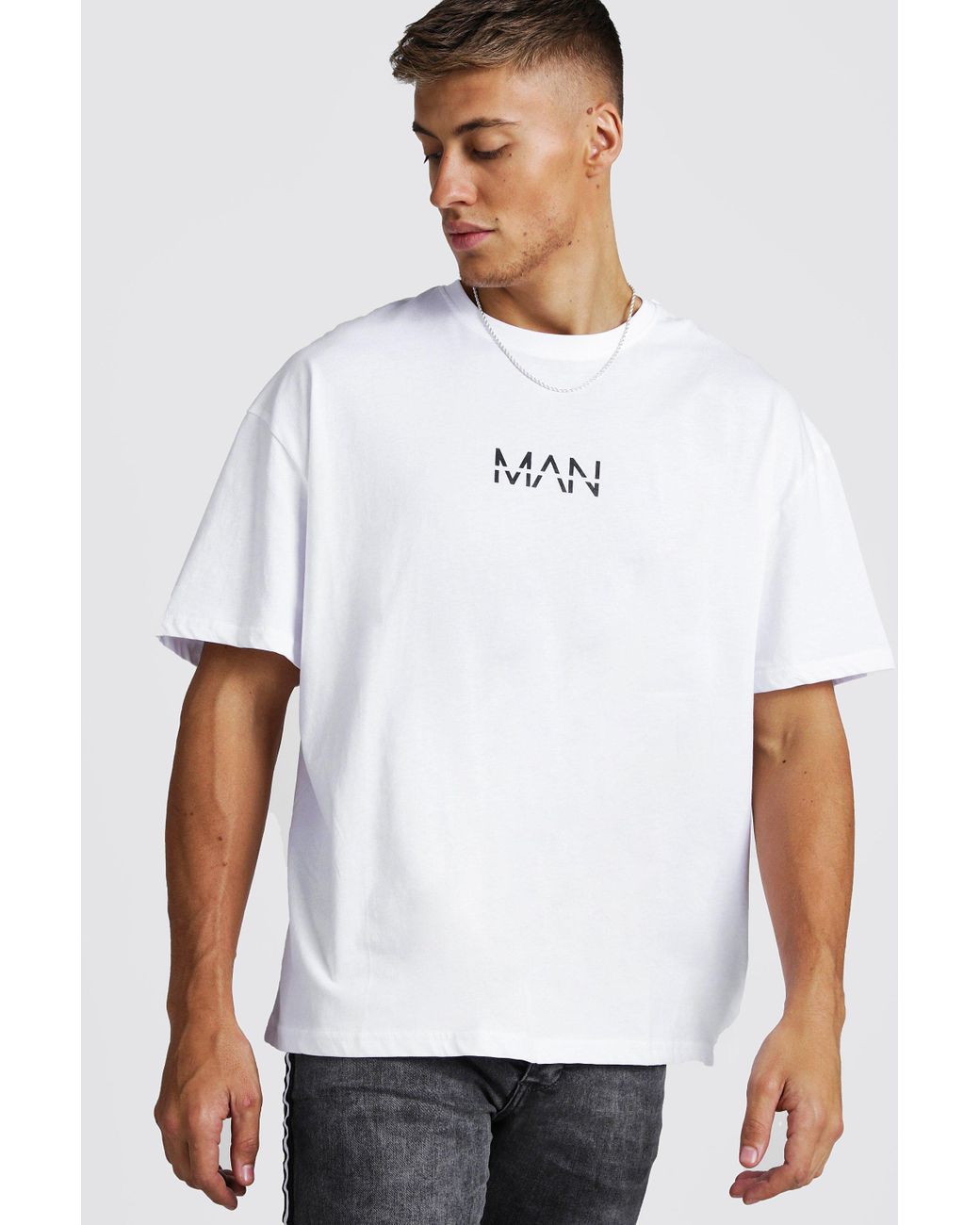 BoohooMAN Denim Oversized Original Man Print Tshirt in White for Men
