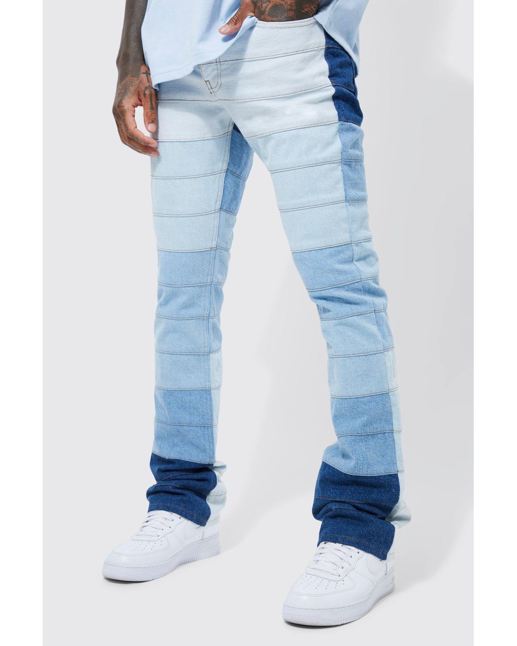 BoohooMAN Slim Flare Panelled Ombre Jeans in Blue for Men | Lyst