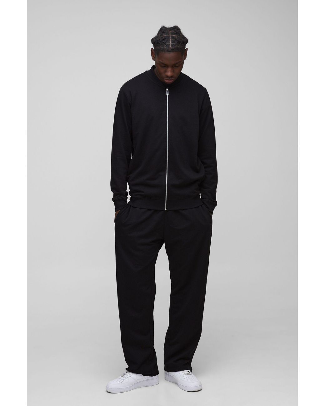 BoohooMAN Blue Lightweight Basic Regular Fit Bomber Jacket And Straight Leg Jogger Set for men