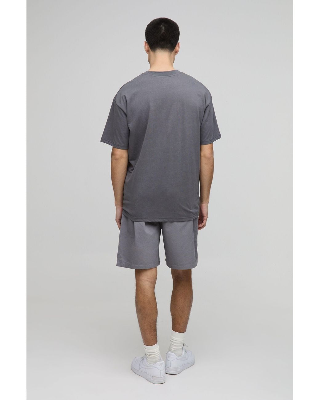 BoohooMAN Gray Elasticated Baggy Twill Split Hem Shorts for men